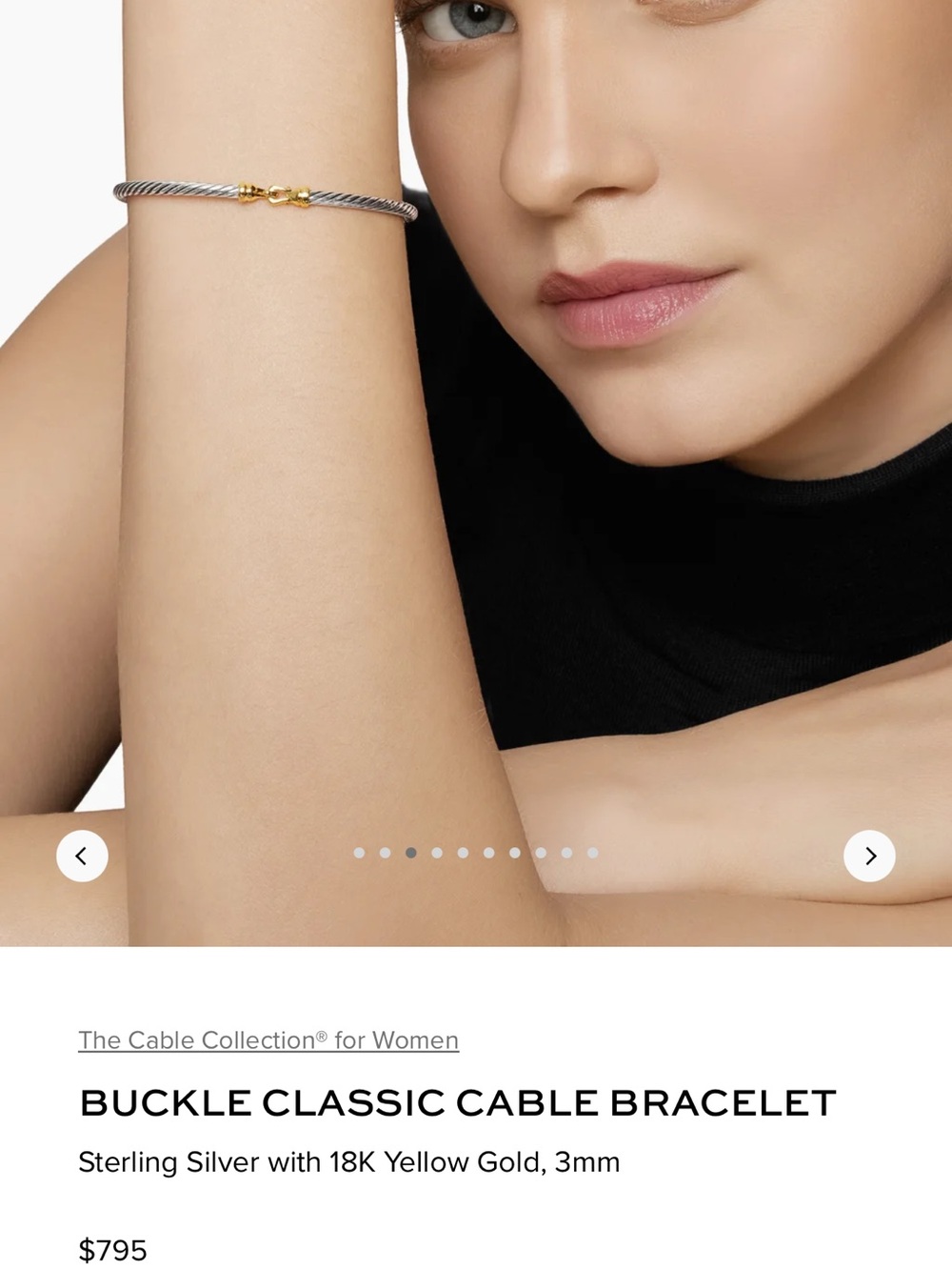 David Yurman Sterling Silver and 18K Yellow Gold Cable Bracelet 3mm Large - Picture 2 of 7
